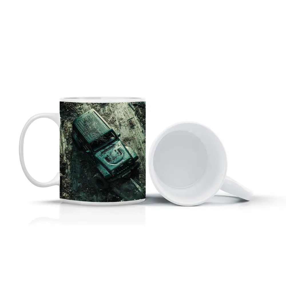 Jeep Wrangler Muddy Off Road Aerial View – Mugs