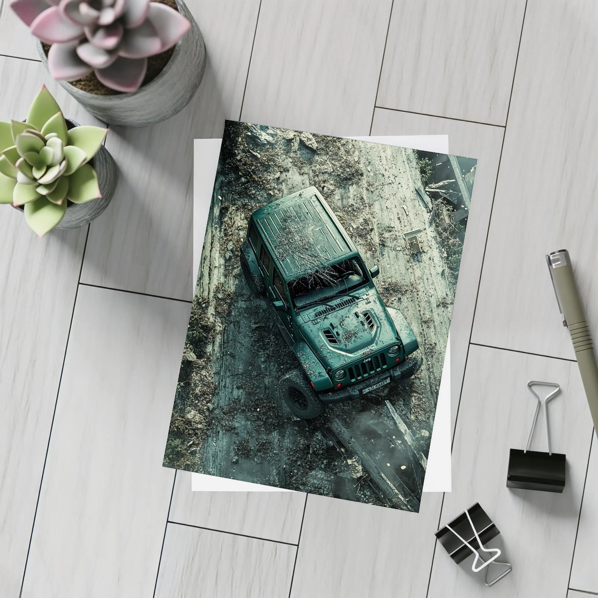 Jeep Wrangler Muddy Off Road Aerial View – Postcards