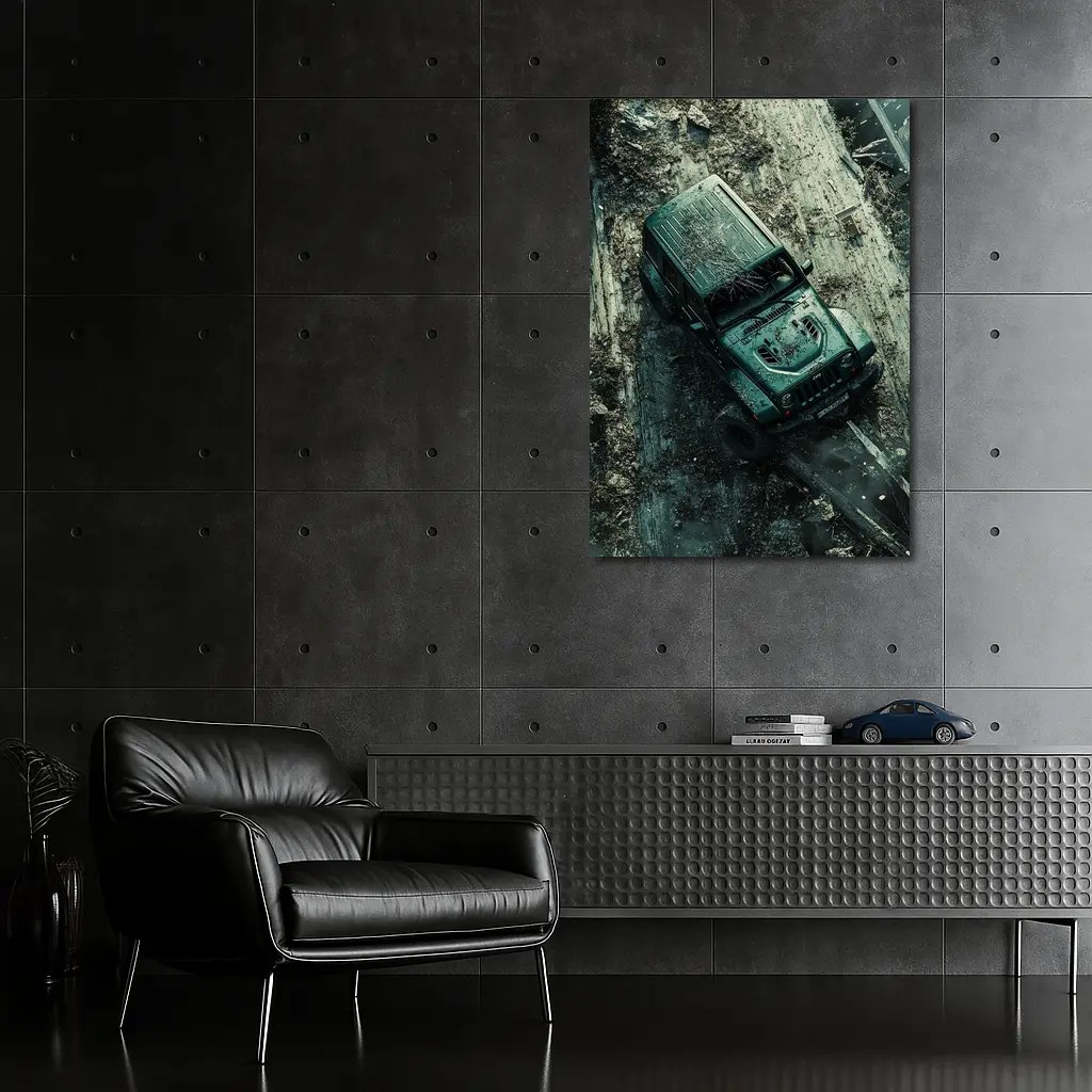 Jeep Wrangler Muddy Off Road Aerial View – Wall Art