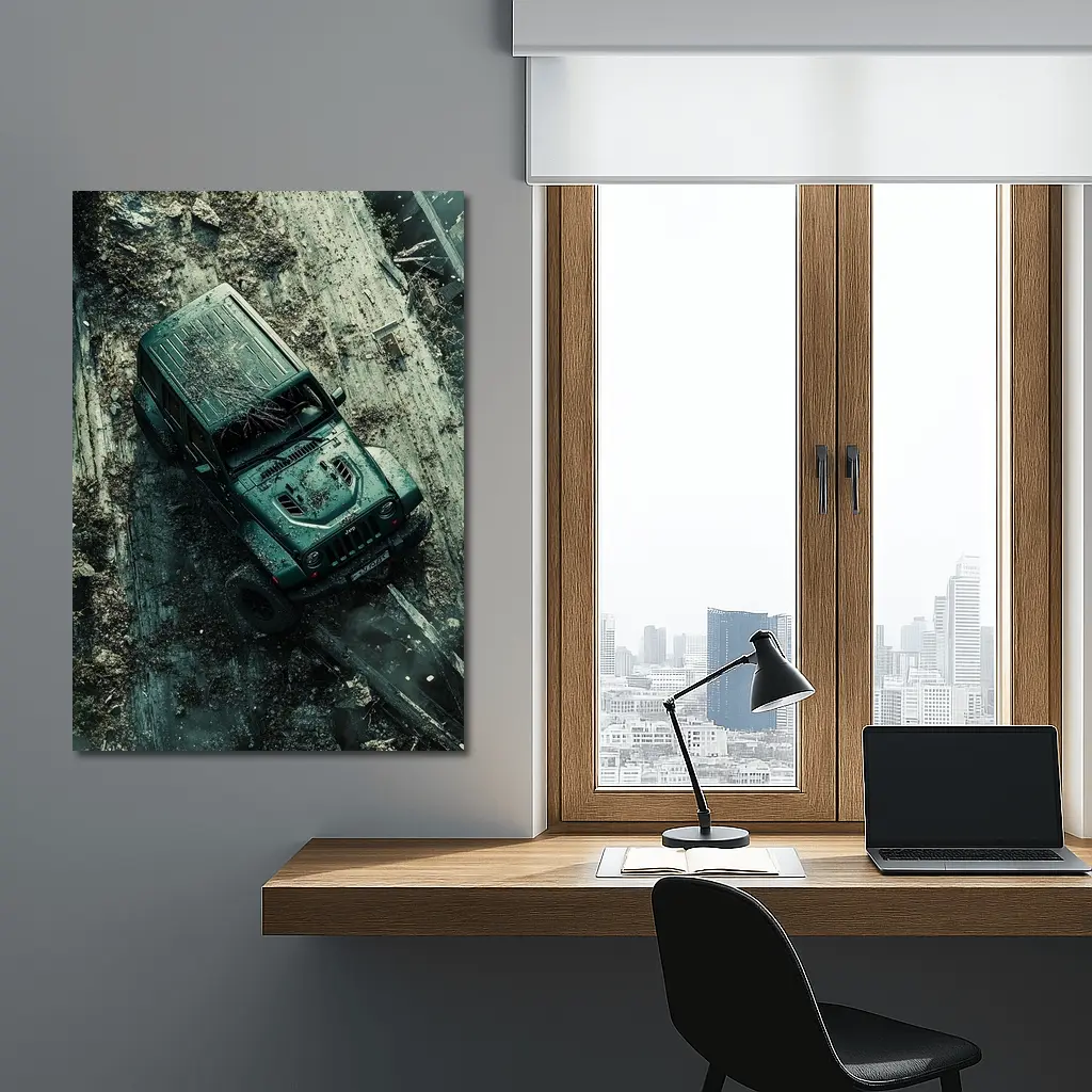 Jeep Wrangler Muddy Off Road Aerial View – Wall Art
