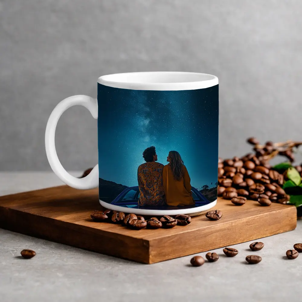 Couple Sitting on Car Under Starry Sky – Mugs