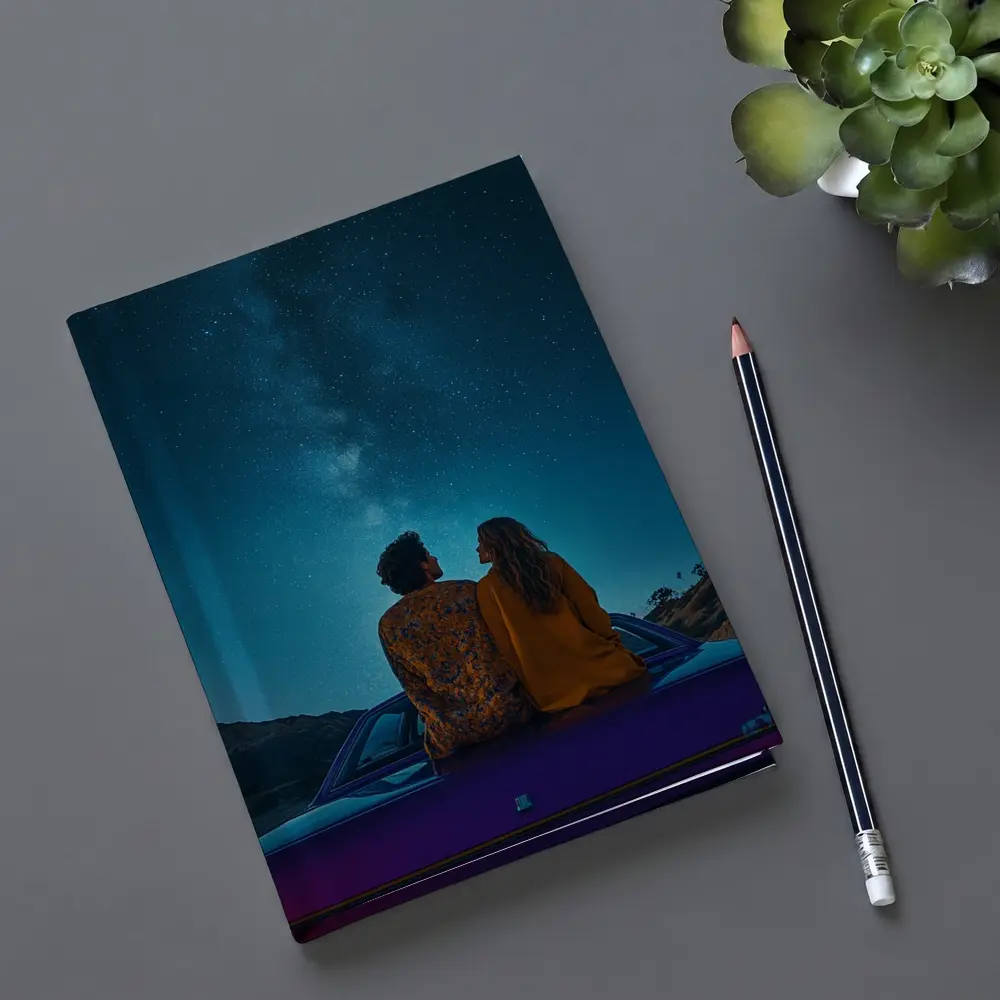 Couple Sitting on Car Under Starry Sky – Notebooks