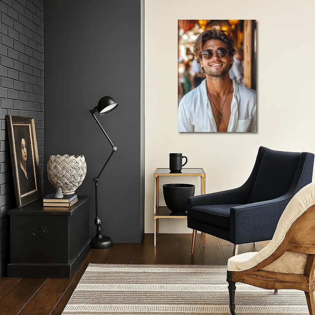 Smiling Man Sunglasses White Shirt Outdoor – Wall Art
