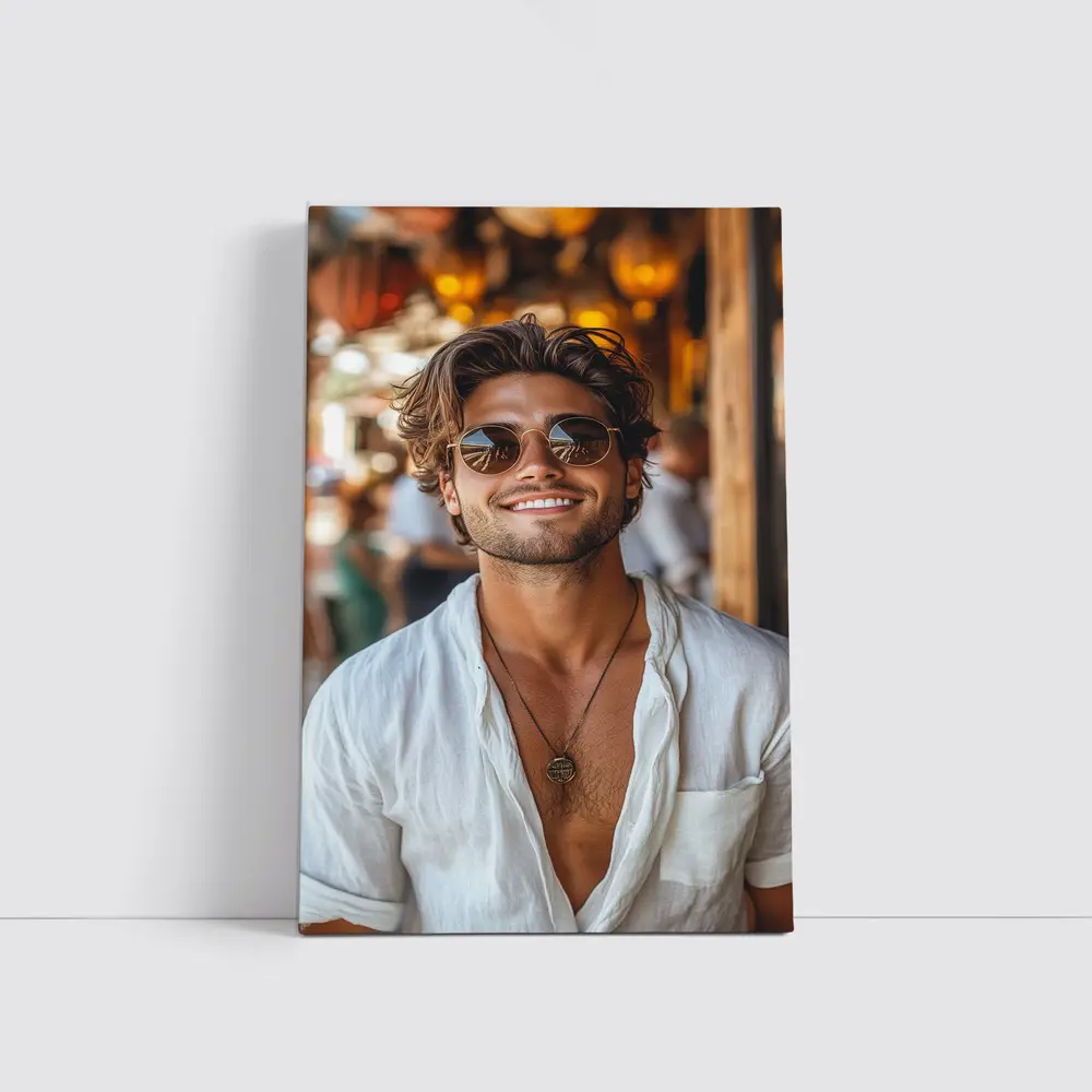 Smiling Man Sunglasses White Shirt Outdoor – Wall Art