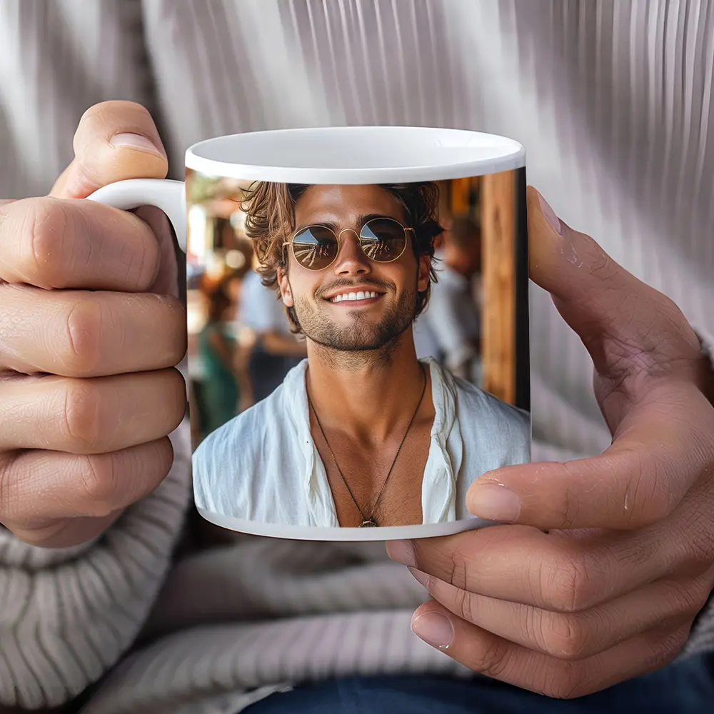 Smiling Man Sunglasses White Shirt Outdoor – Mugs