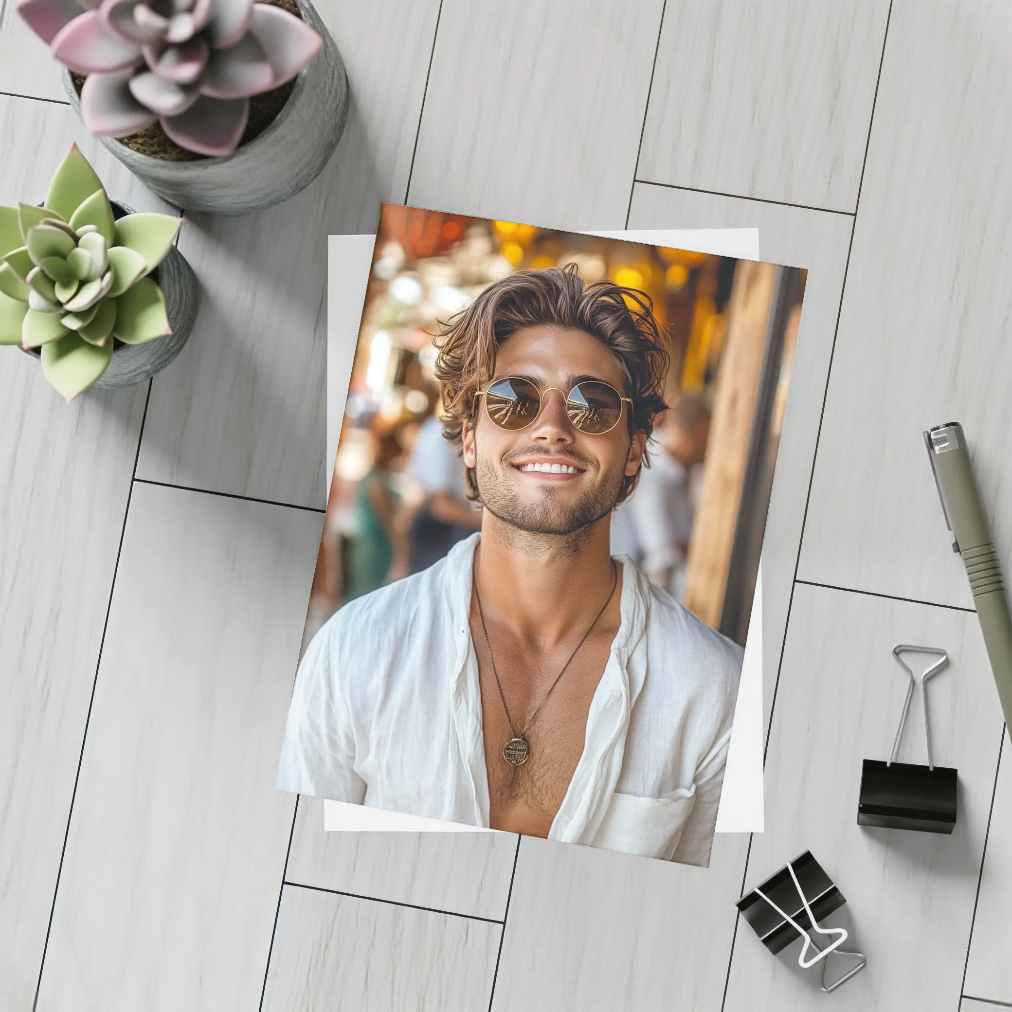 Smiling Man Sunglasses White Shirt Outdoor – Postcards