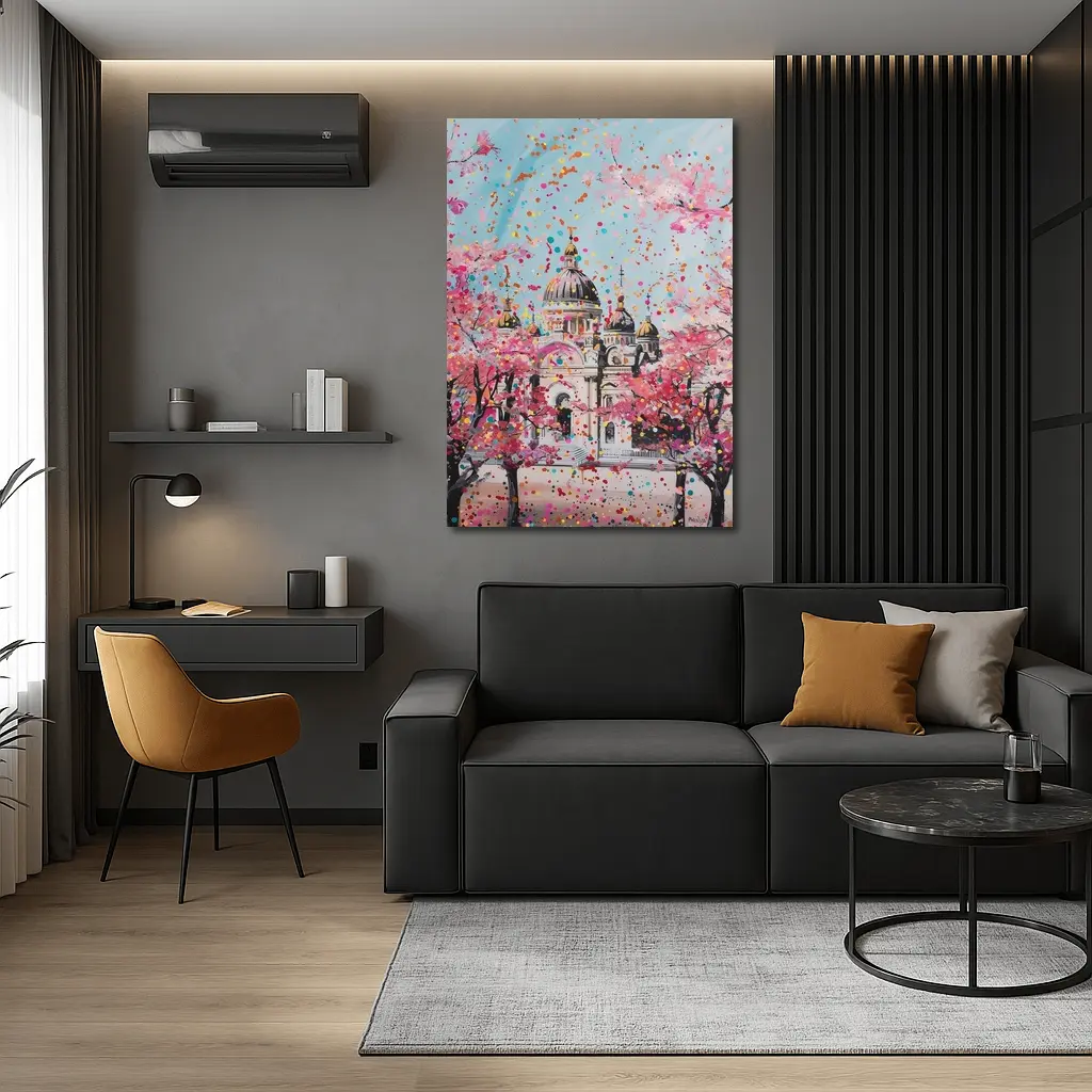 Cathedral Cherry Blossoms Colorful Pop Art – Wall Art