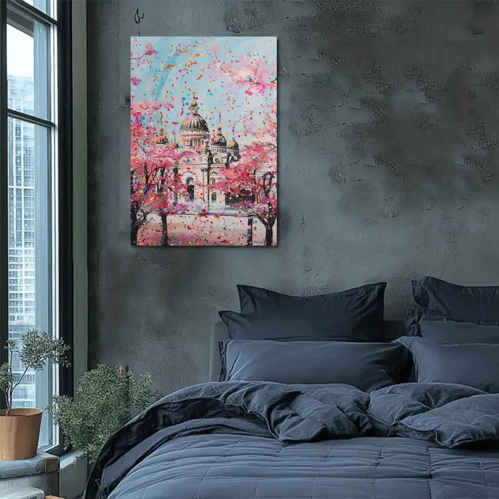 Cathedral Cherry Blossoms Colorful Pop Art – Wall Art