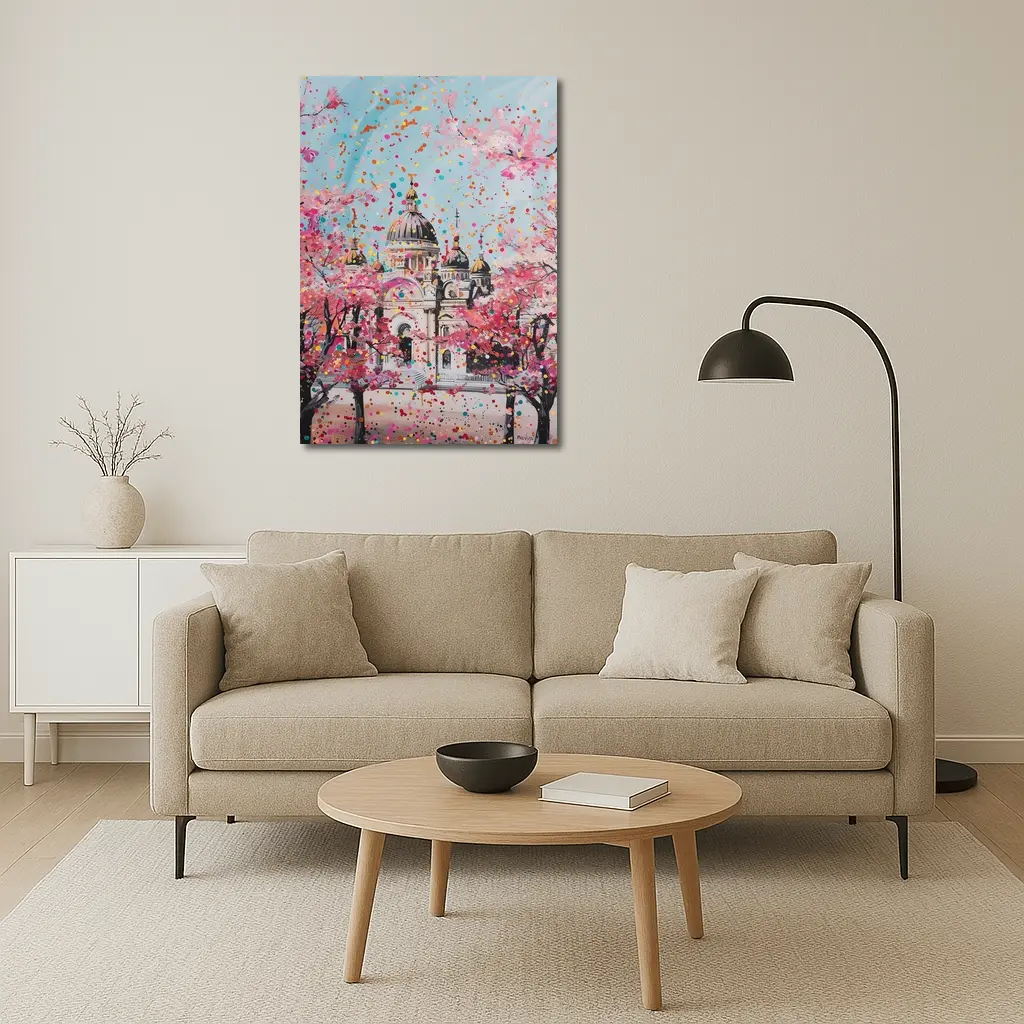 Cathedral Cherry Blossoms Colorful Pop Art – Wall Art