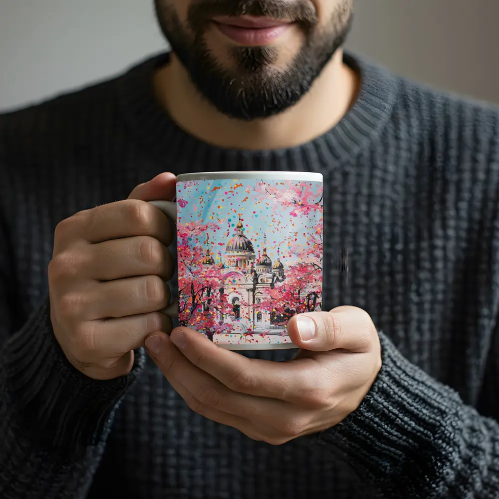 Cathedral Cherry Blossoms Colorful Pop Art – Mugs