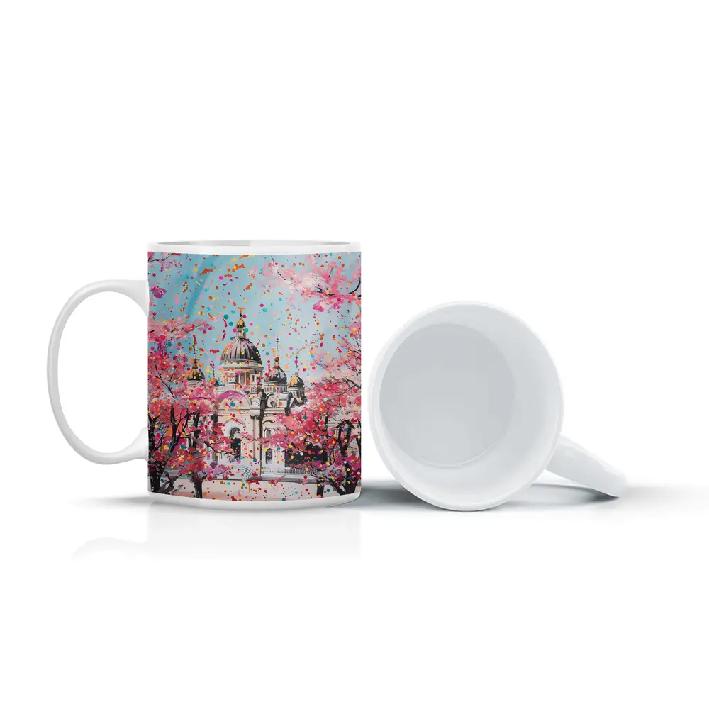 Cathedral Cherry Blossoms Colorful Pop Art – Mugs