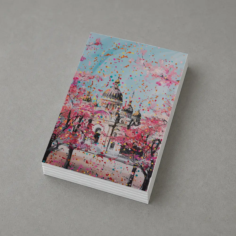 Cathedral Cherry Blossoms Colorful Pop Art – Postcards