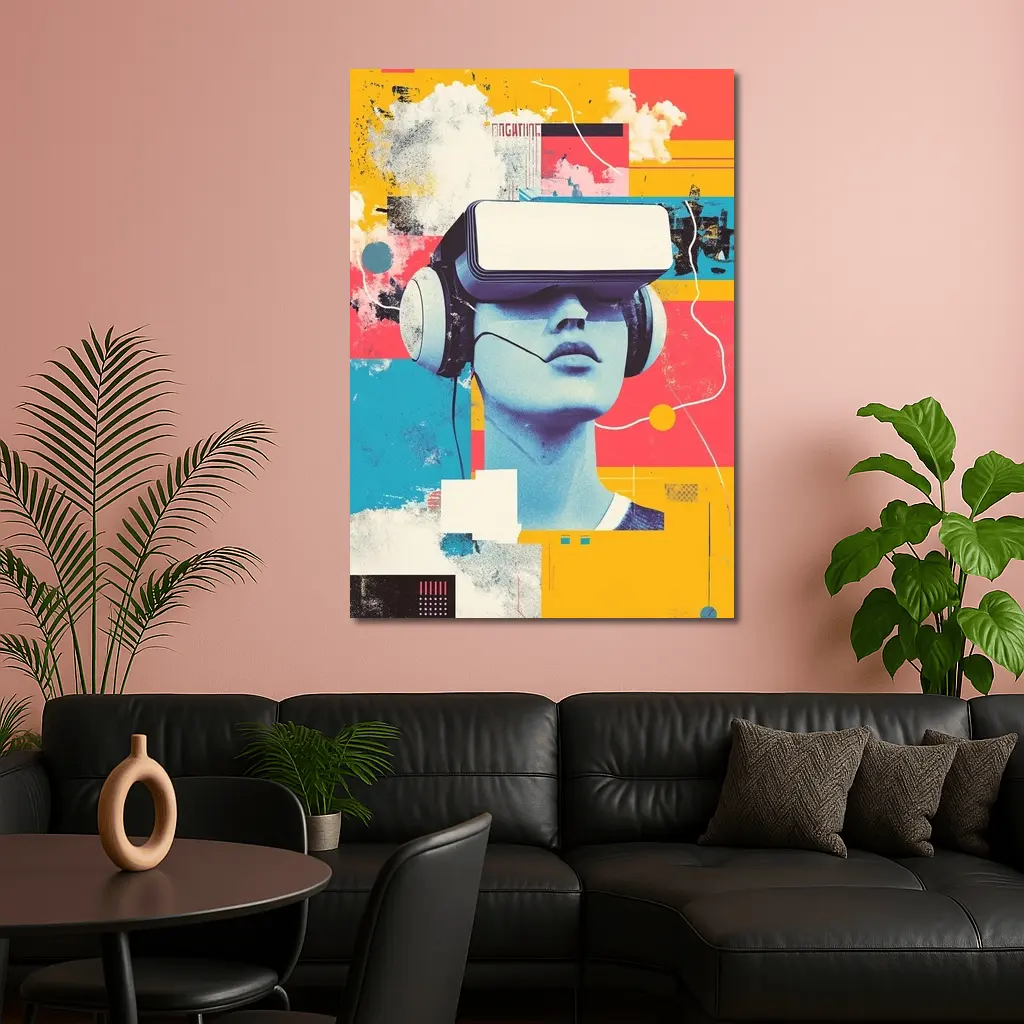 VR Headset Woman Retro Pop Art Collage – Wall Art
