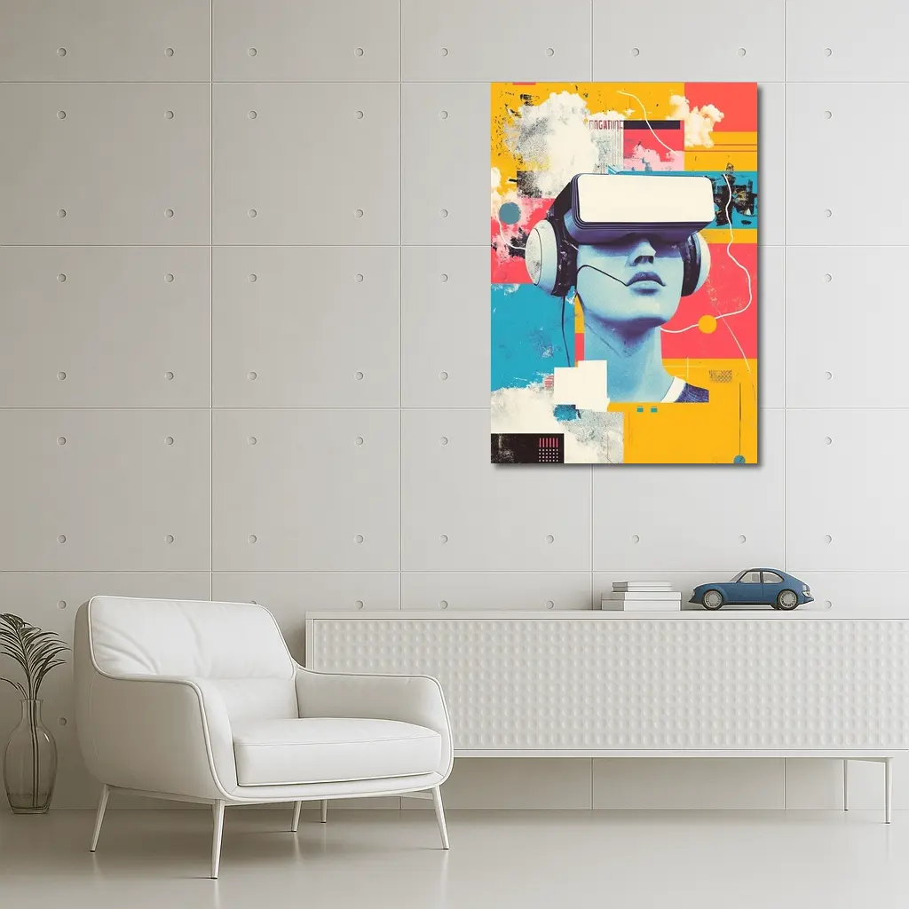 VR Headset Woman Retro Pop Art Collage – Wall Art