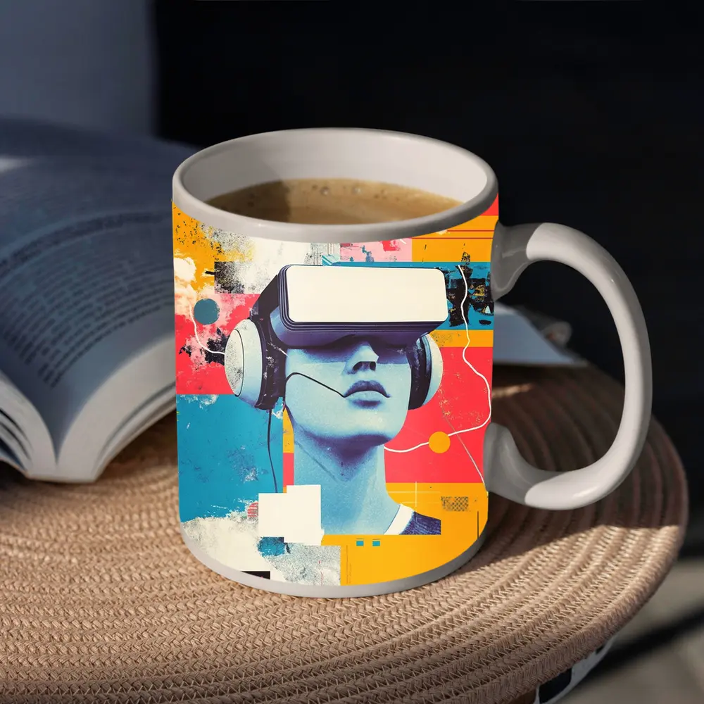 VR Headset Woman Retro Pop Art Collage – Mugs