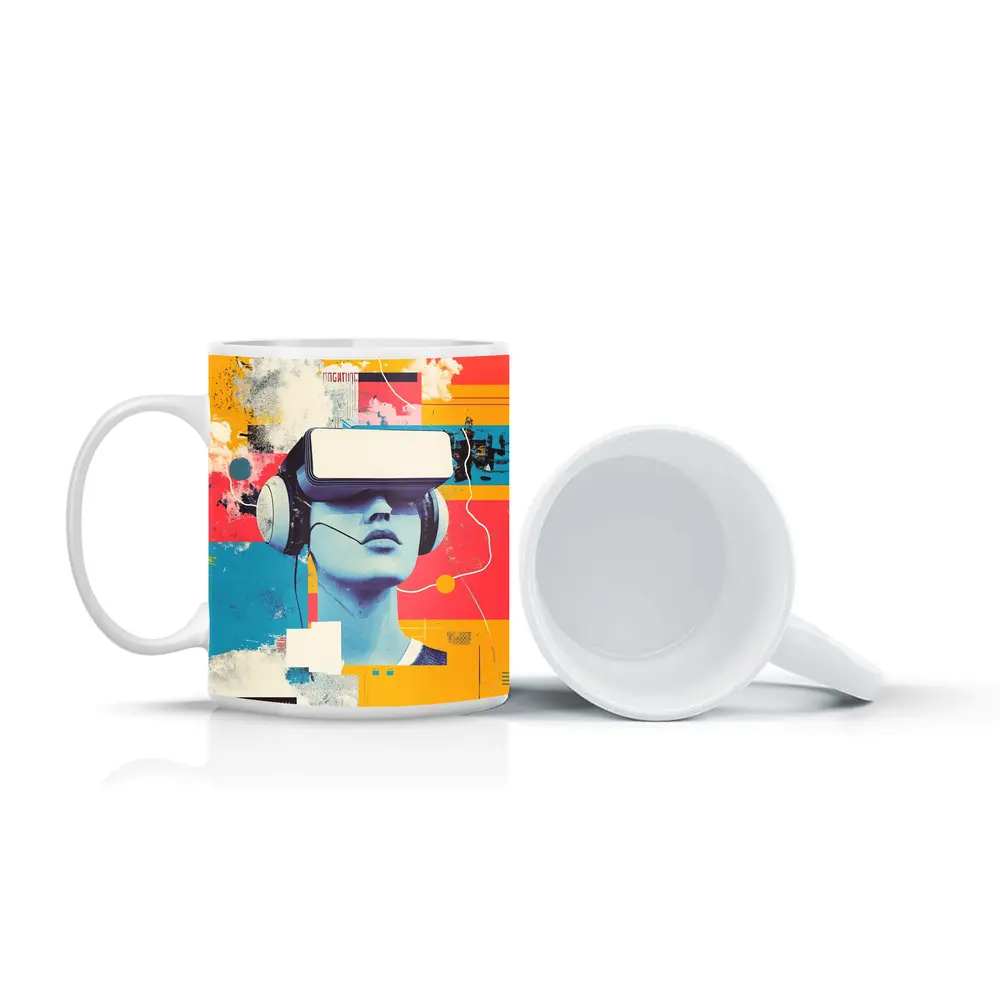 VR Headset Woman Retro Pop Art Collage – Mugs