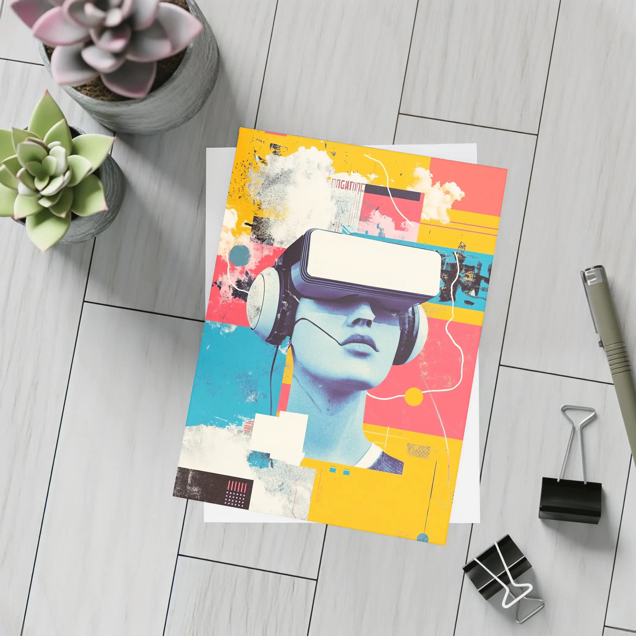 VR Headset Woman Retro Pop Art Collage – Postcards