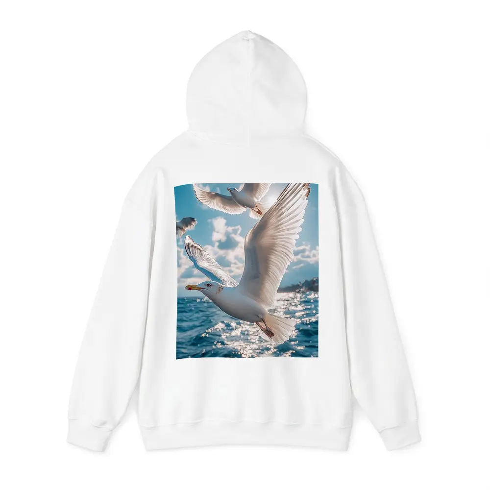 Seagulls Flying Over Sparkling Blue Ocean – Hoodies