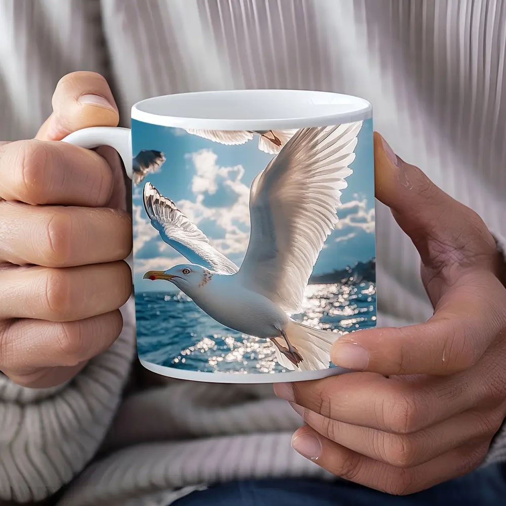 Seagulls Flying Over Sparkling Blue Ocean – Mugs