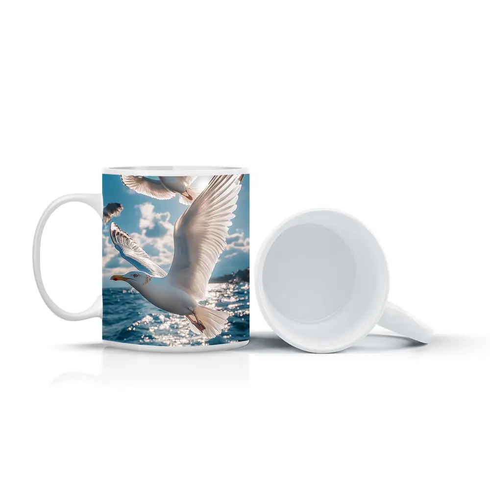 Seagulls Flying Over Sparkling Blue Ocean – Mugs