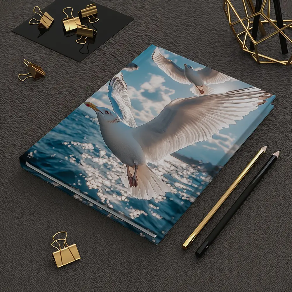 Seagulls Flying Over Sparkling Blue Ocean – Notebooks
