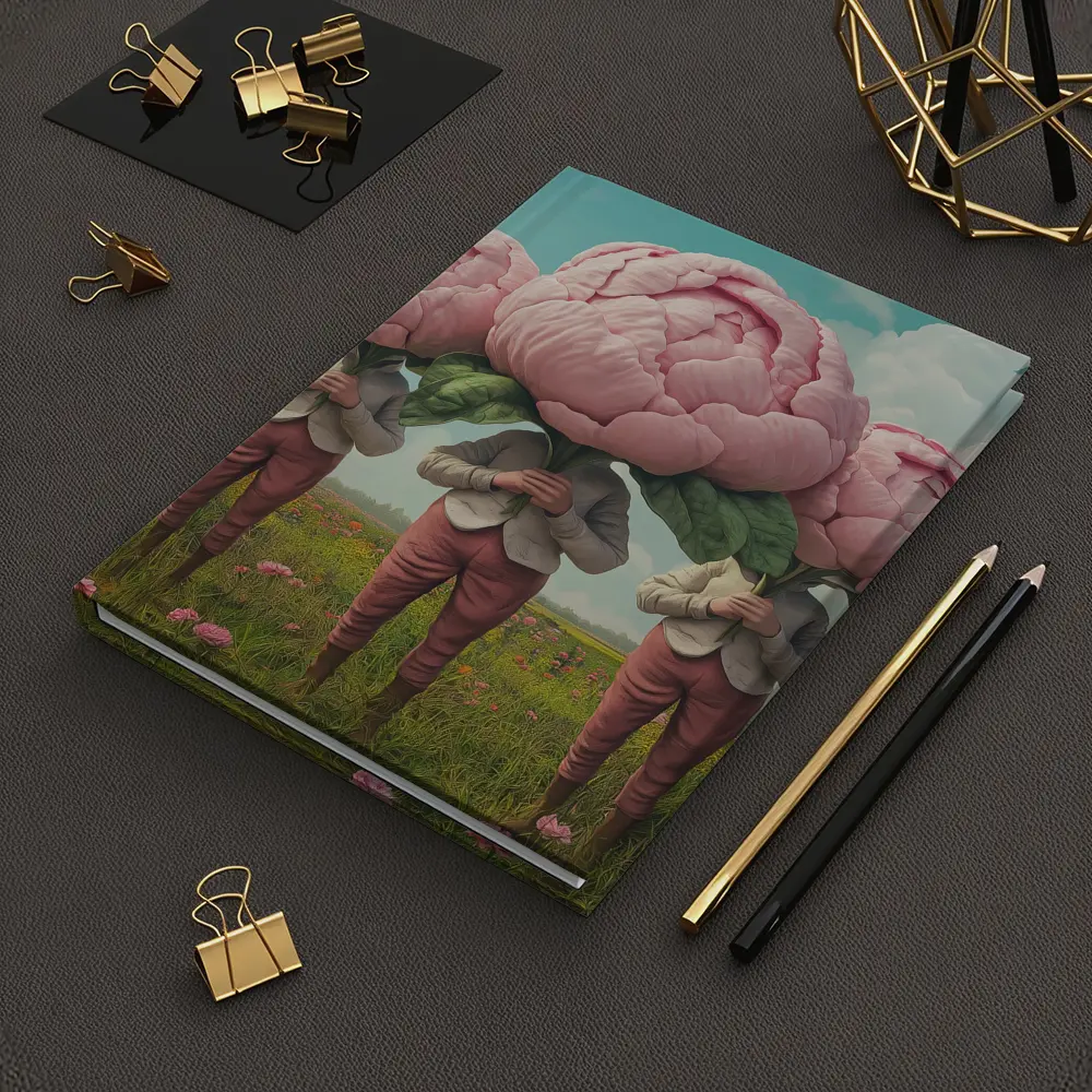 Peony Head Figures Standing in Flower Field – Notebooks