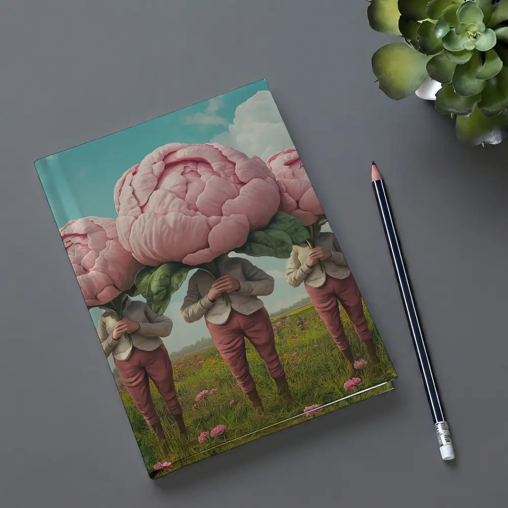 Peony Head Figures Standing in Flower Field – Notebooks