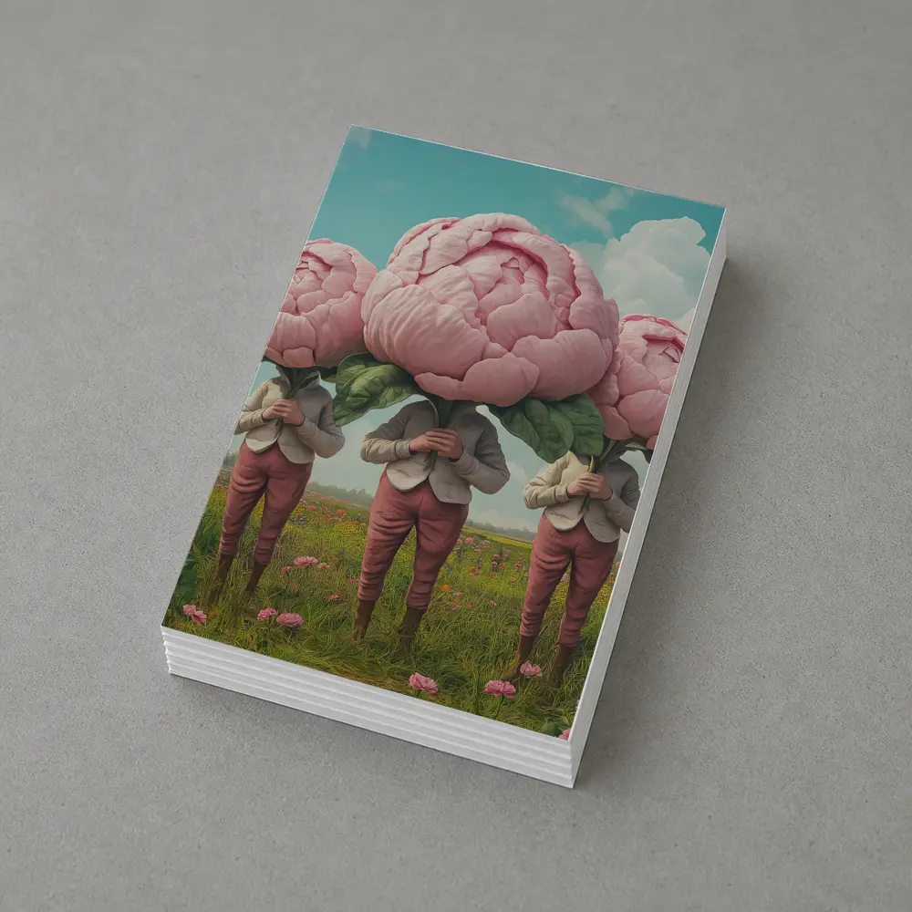 Peony Head Figures Standing in Flower Field – Postcards
