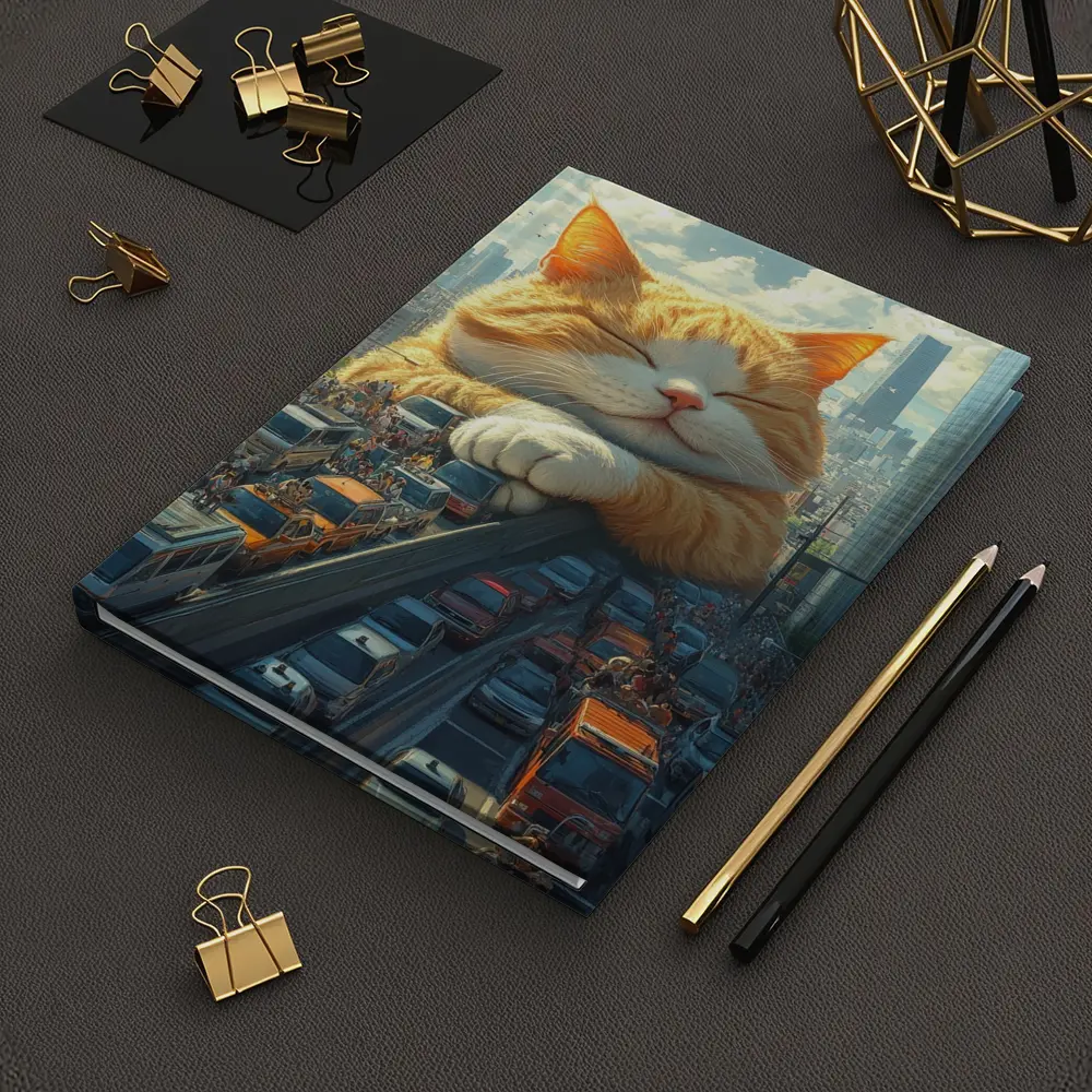 Giant Orange Cat Sleeping Over City Traffic – Notebooks