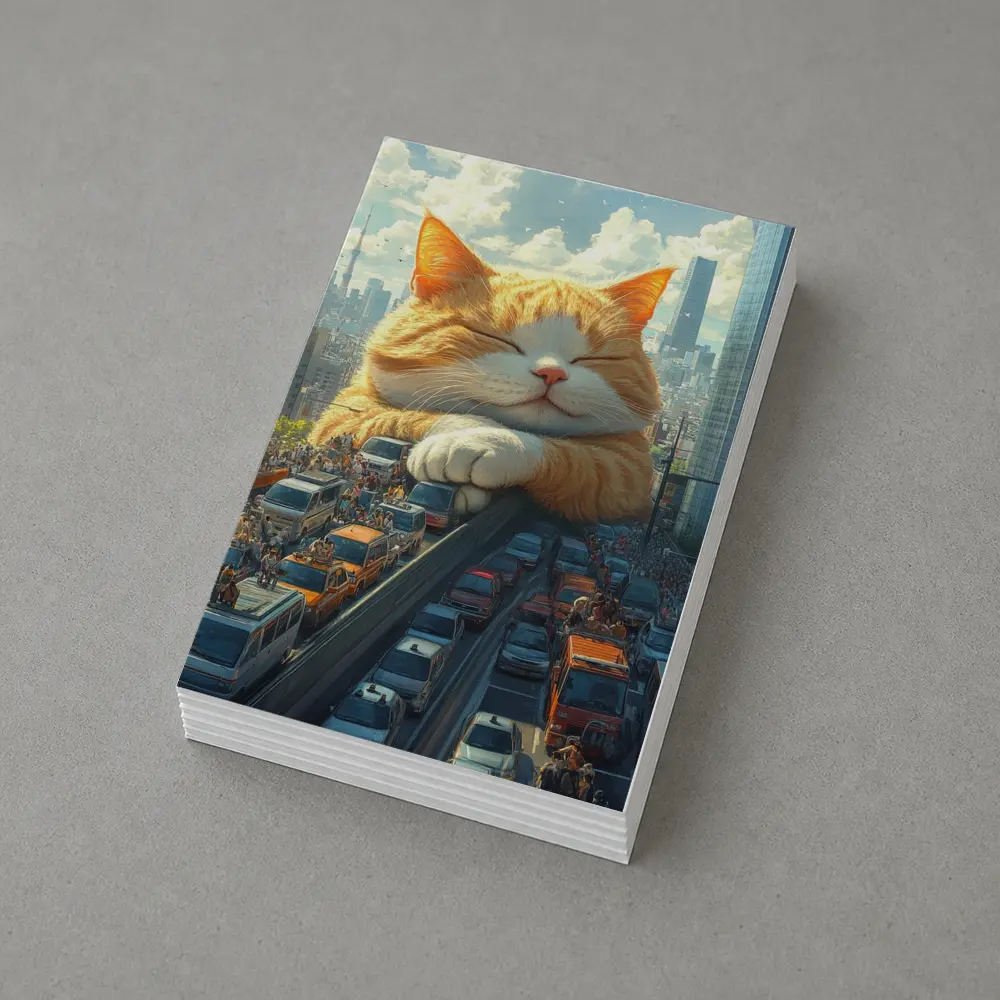 Giant Orange Cat Sleeping Over City Traffic – Postcards
