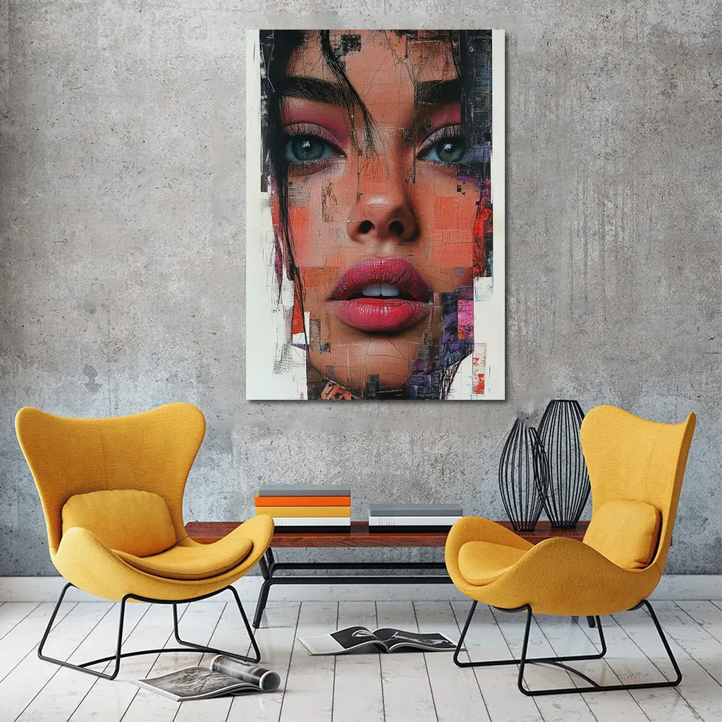 Abstract Collage Portrait Woman Mixed Media Art – Wall Art