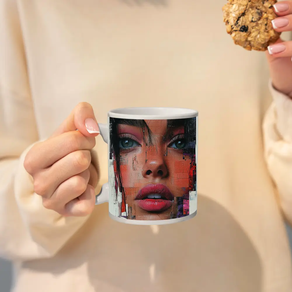 Abstract Collage Portrait Woman Mixed Media Art – Mugs