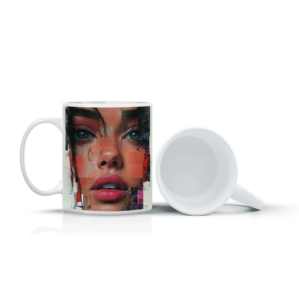 Abstract Collage Portrait Woman Mixed Media Art – Mugs