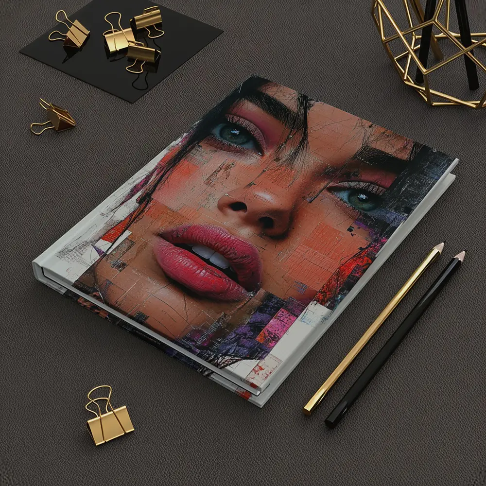 Abstract Collage Portrait Woman Mixed Media Art – Notebooks
