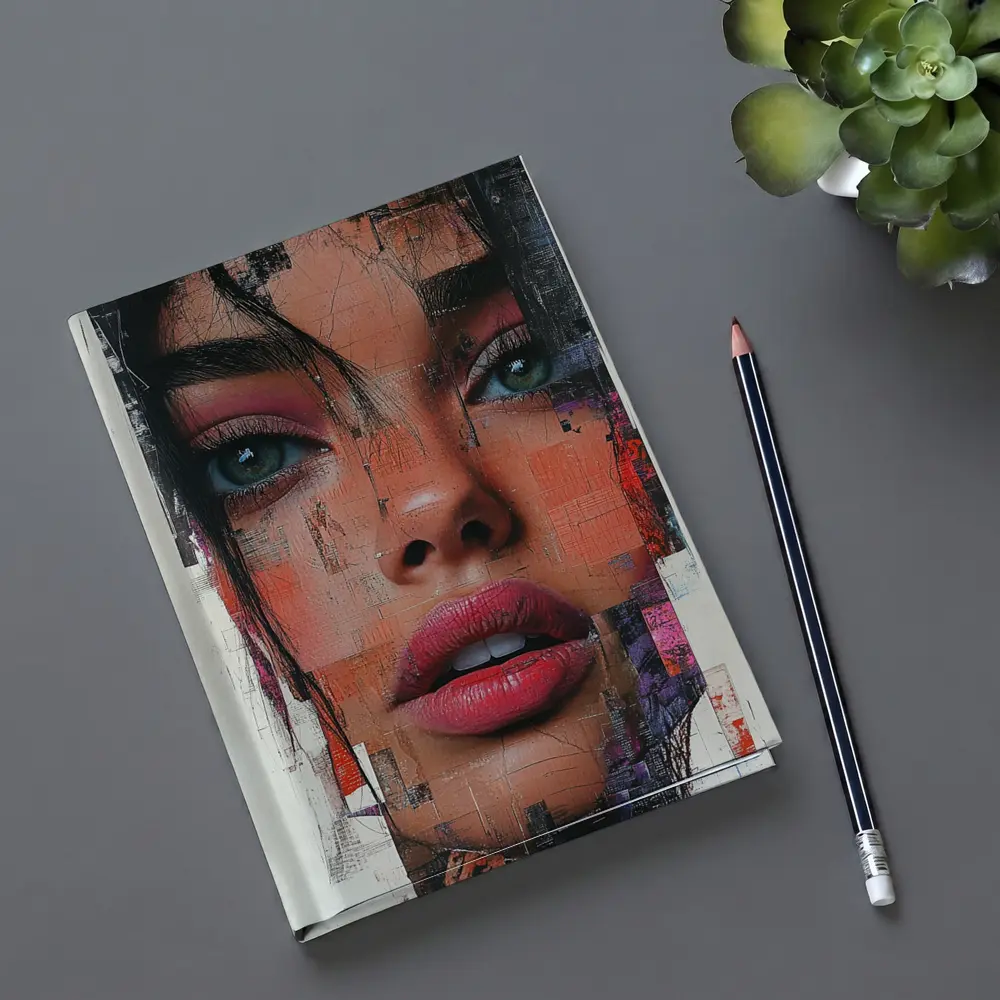 Abstract Collage Portrait Woman Mixed Media Art – Notebooks
