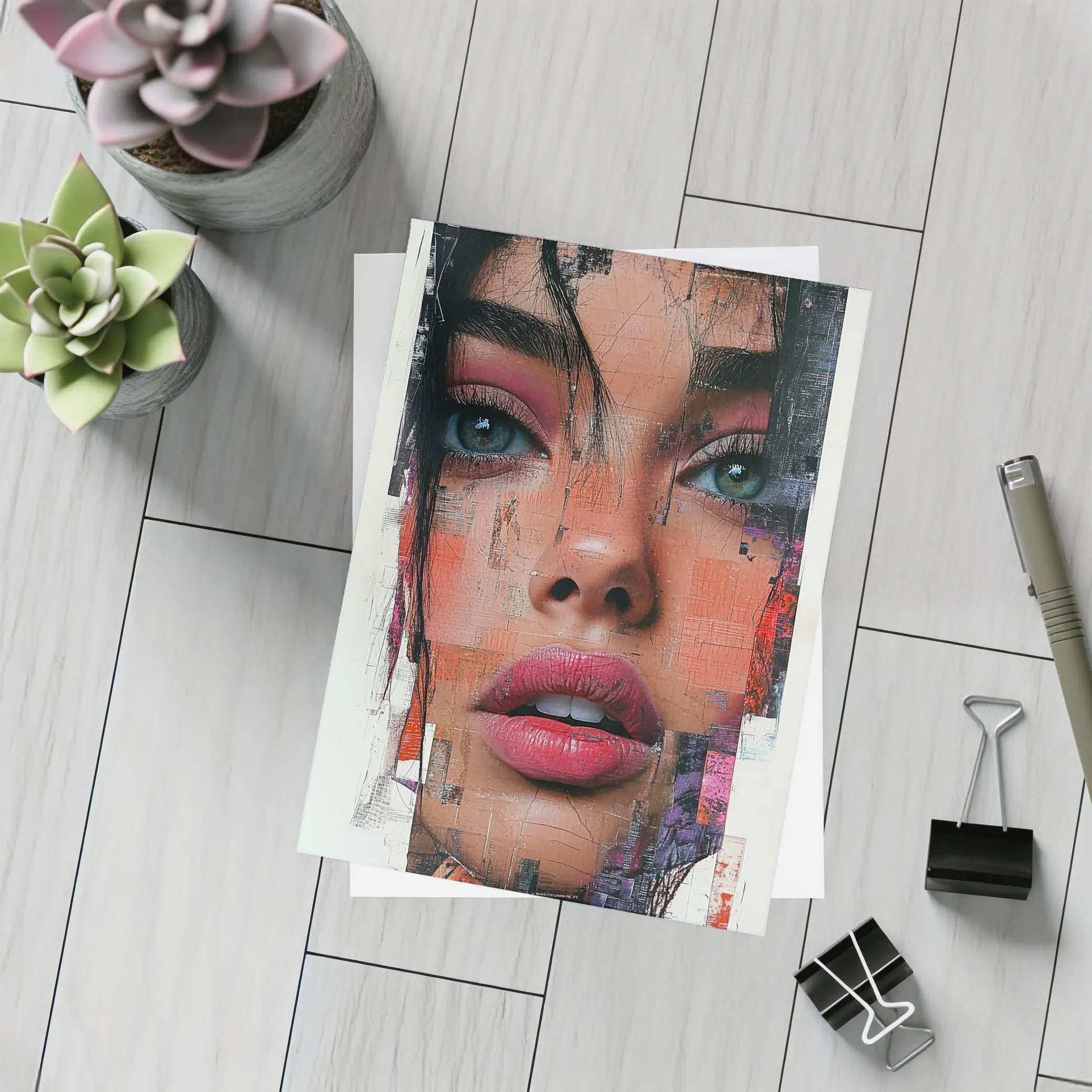 Abstract Collage Portrait Woman Mixed Media Art – Postcards
