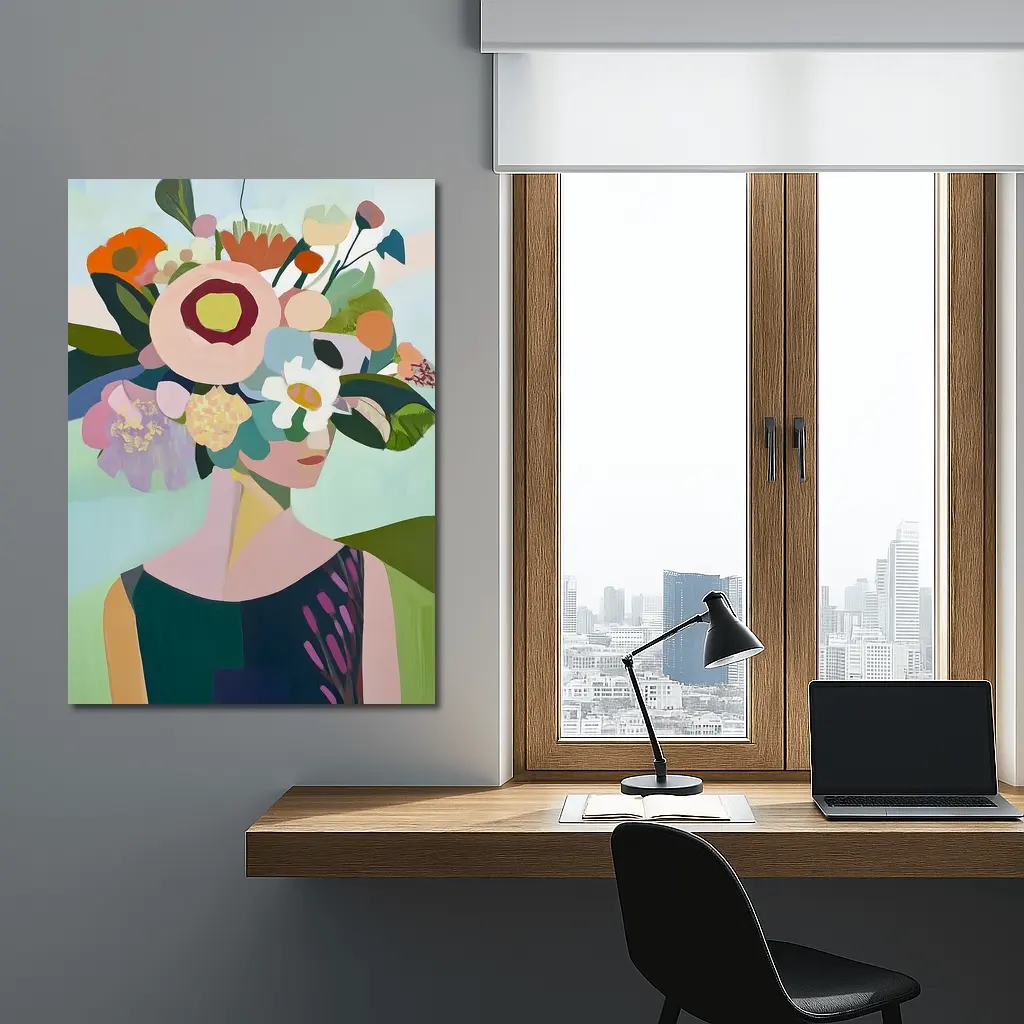 Woman With Floral Crown Abstract Art – Wall Art