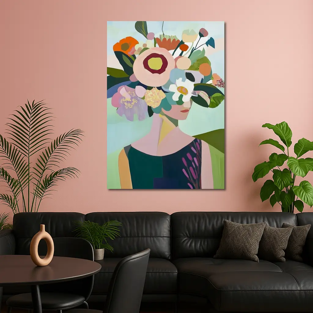 Woman With Floral Crown Abstract Art – Wall Art