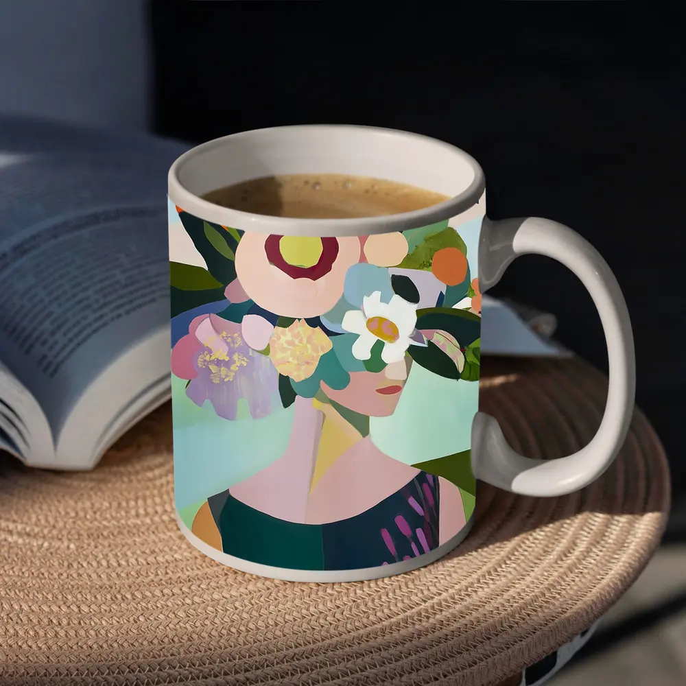 Woman With Floral Crown Abstract Art – Mugs