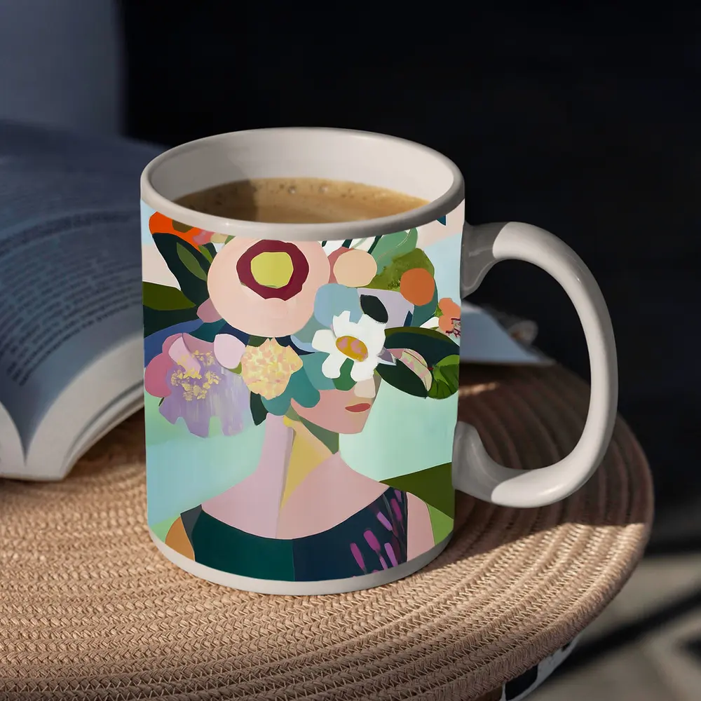 Woman With Floral Crown Abstract Art – Mugs
