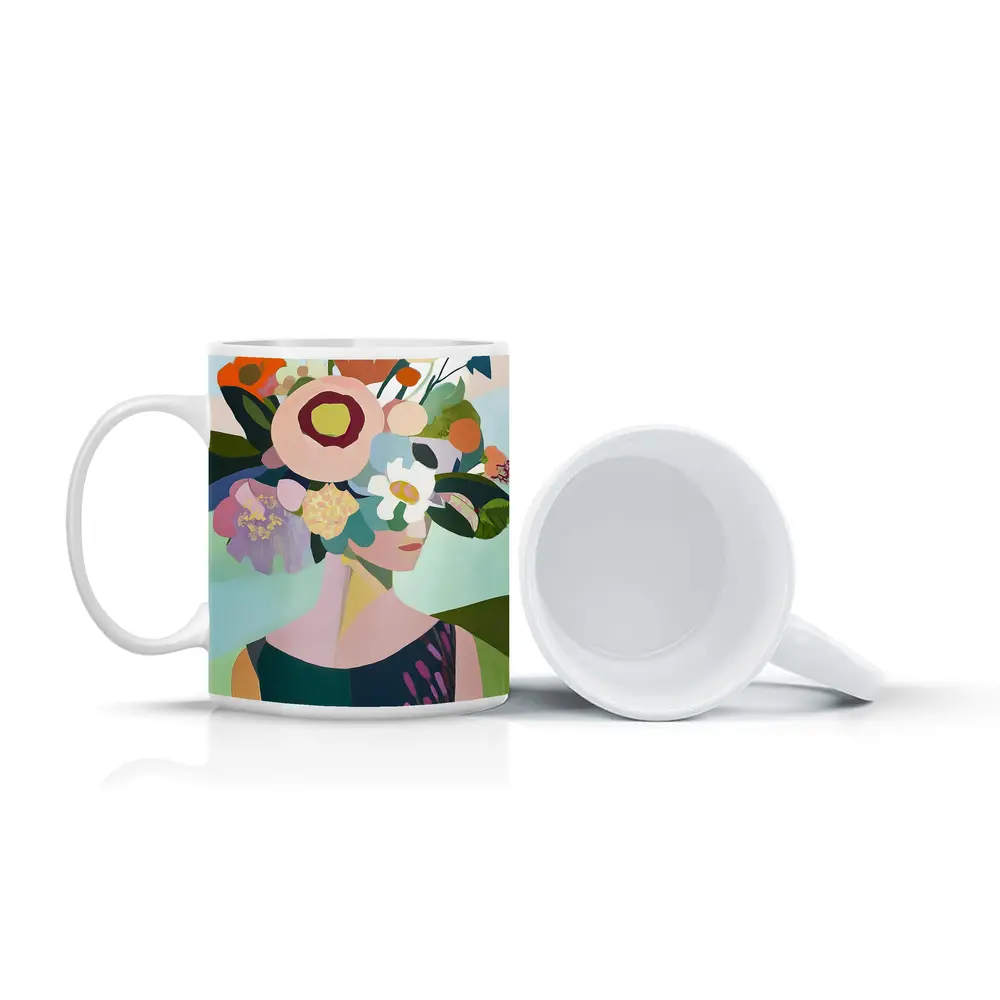 Woman With Floral Crown Abstract Art – Mugs