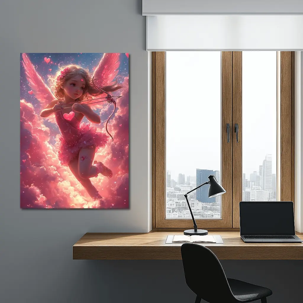 Cupid Girl Pink Wings Hearts Cloud Fantasy – Wall Art