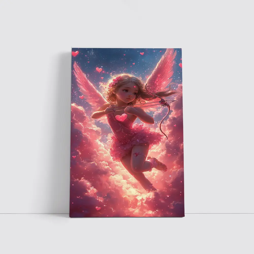 Cupid Girl Pink Wings Hearts Cloud Fantasy – Wall Art