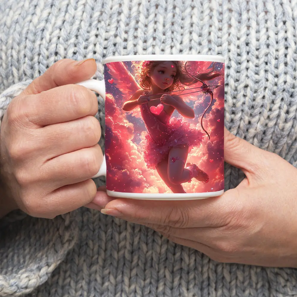 Cupid Girl Pink Wings Hearts Cloud Fantasy – Mugs