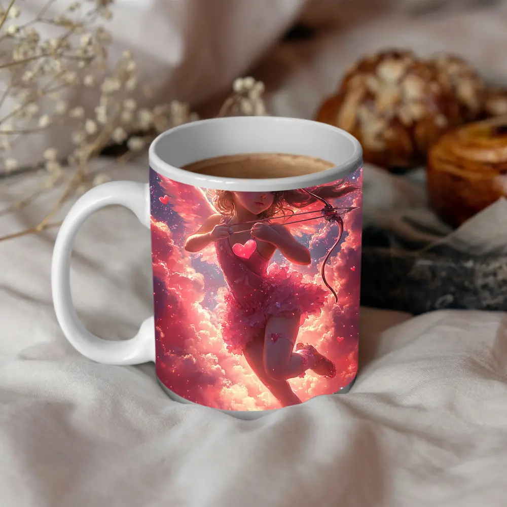 Cupid Girl Pink Wings Hearts Cloud Fantasy – Mugs