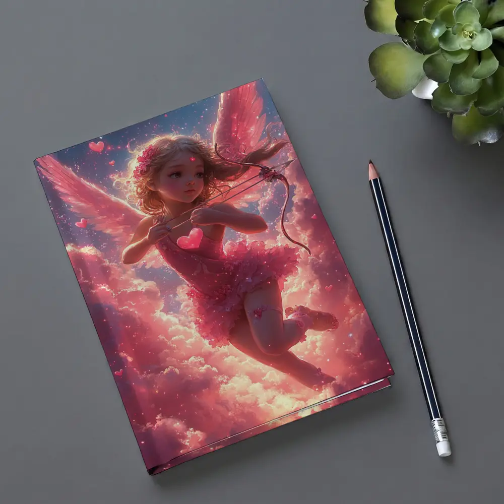 Cupid Girl Pink Wings Hearts Cloud Fantasy – Notebooks