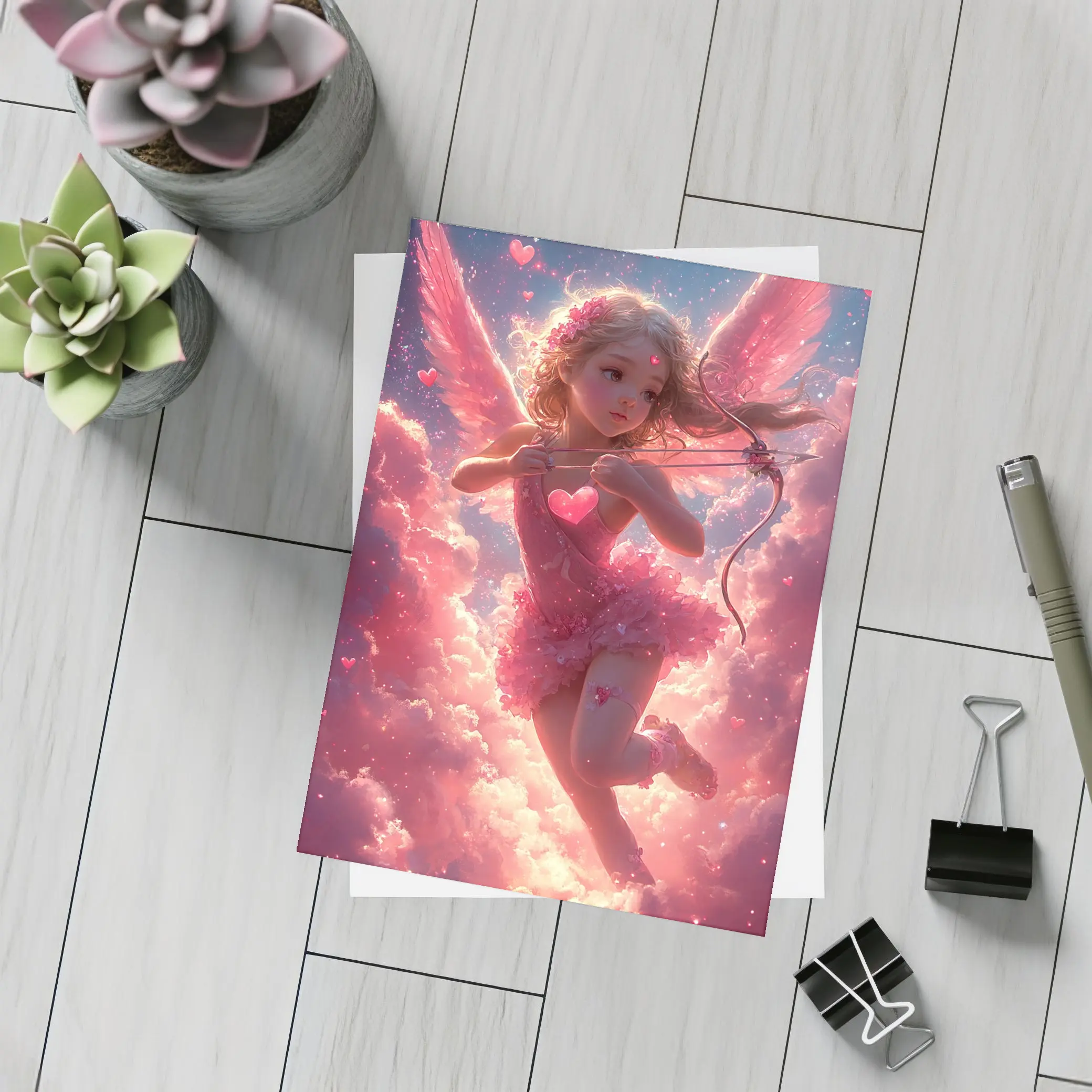 Cupid Girl Pink Wings Hearts Cloud Fantasy – Postcards