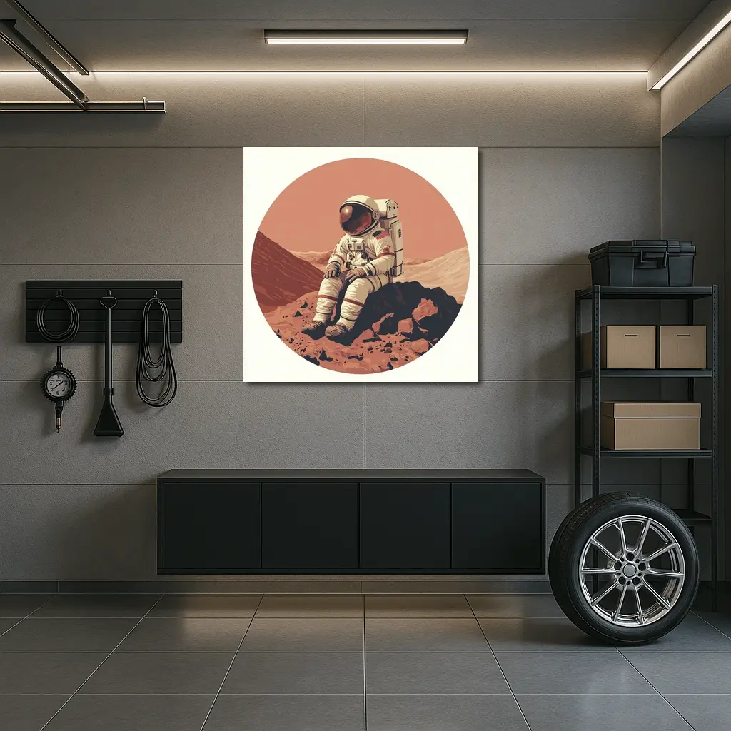 Astronaut Sitting On Mars Rocky Surface – Wall Art