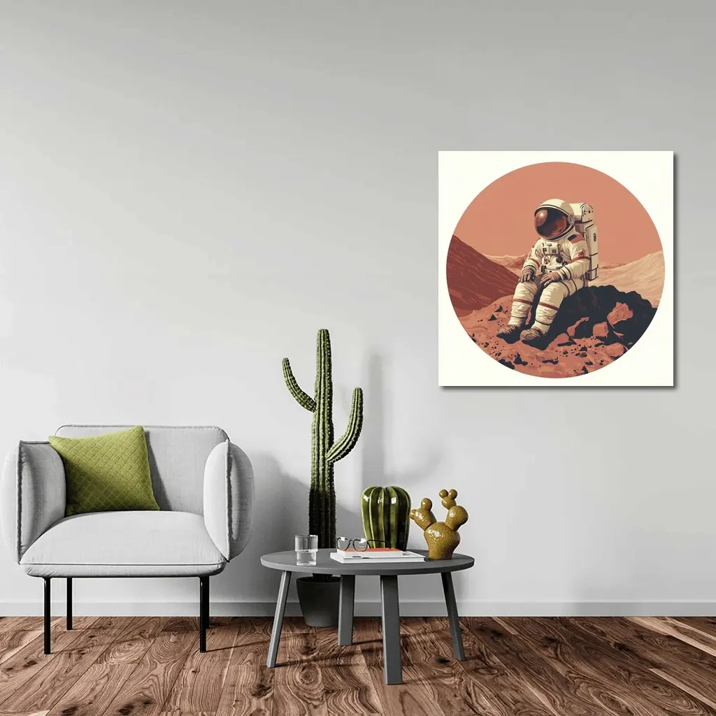 Astronaut Sitting On Mars Rocky Surface – Wall Art