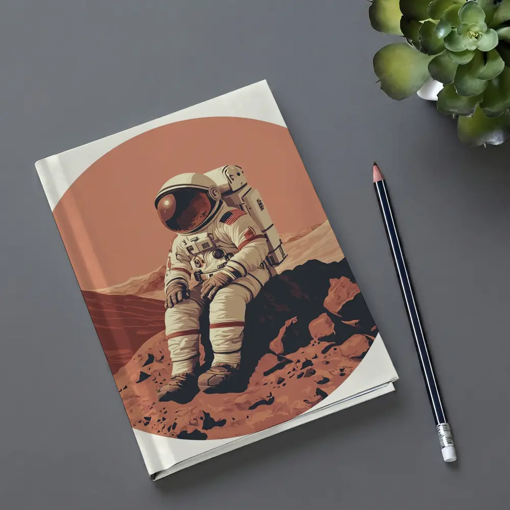 Astronaut Sitting On Mars Rocky Surface – Notebooks